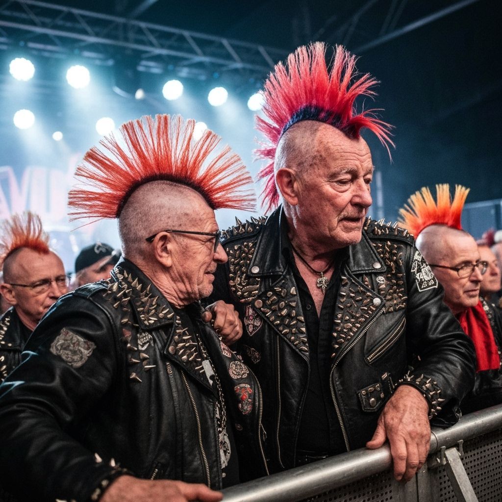 Elderly Punk Rockers Crowd Surfing in Comic Book Style