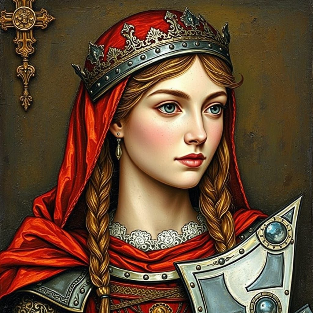 Renaissance Lady Knight Portrait in Intricate Impasto Style