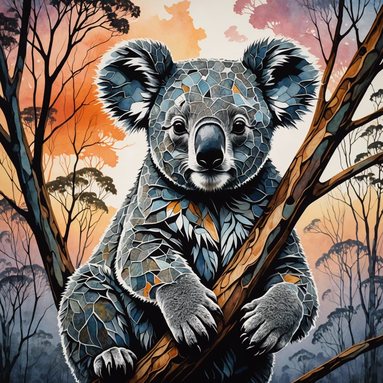 Koala in Australian Aboriginal Watercolour Art Style