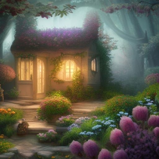 Luxury Cottagecore Garden Dreamscape in Detailed Matte Paint...