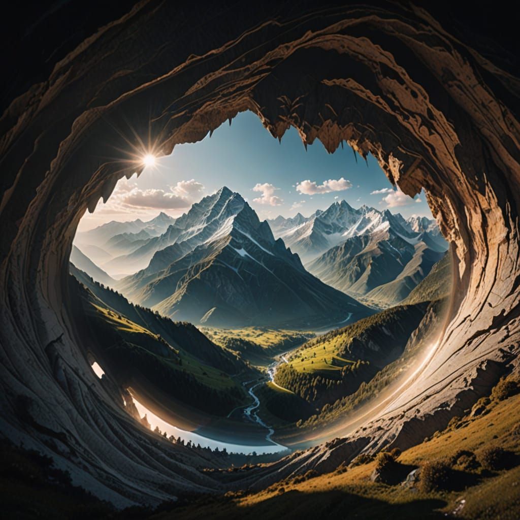 Ethereal Mountain Landscape Within a Giant Eye