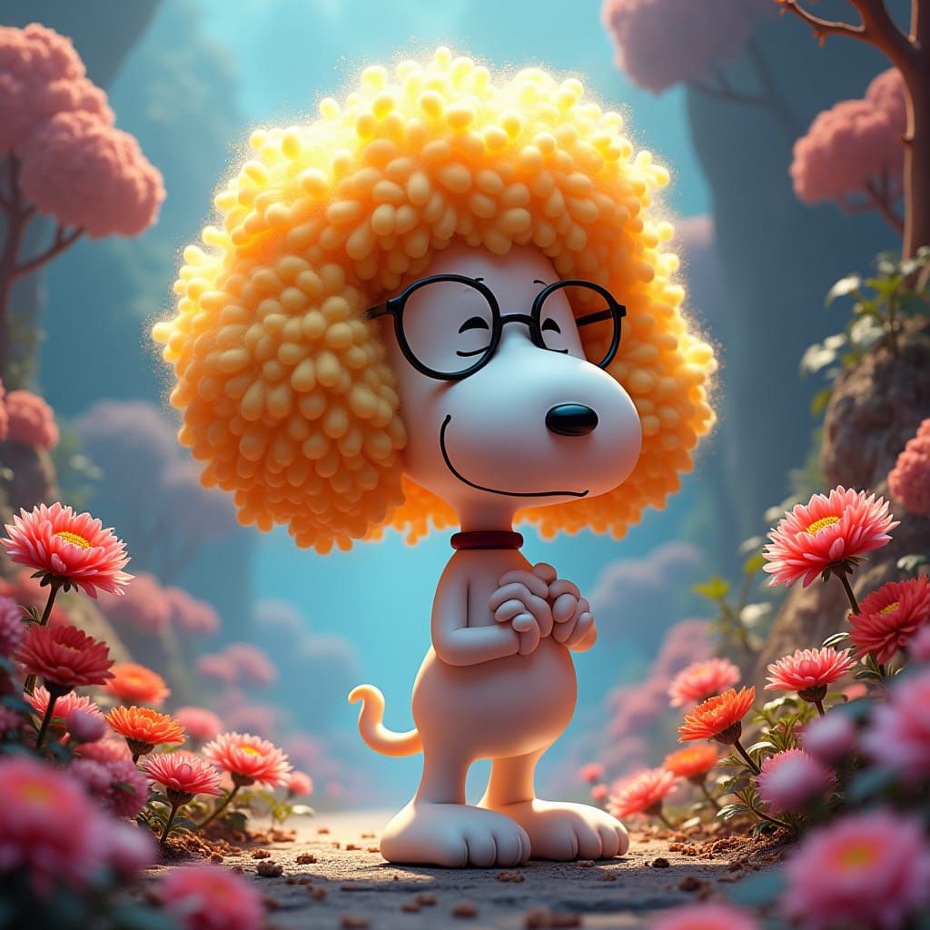 Blonde Snoopy in Dreamlike Matte Painting Environment