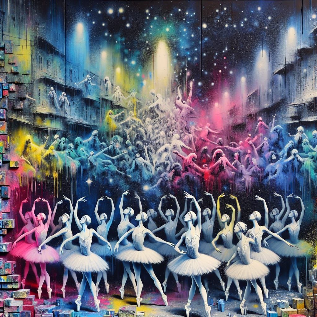 Russian Ballerinas in Polychromatic Street Art Style