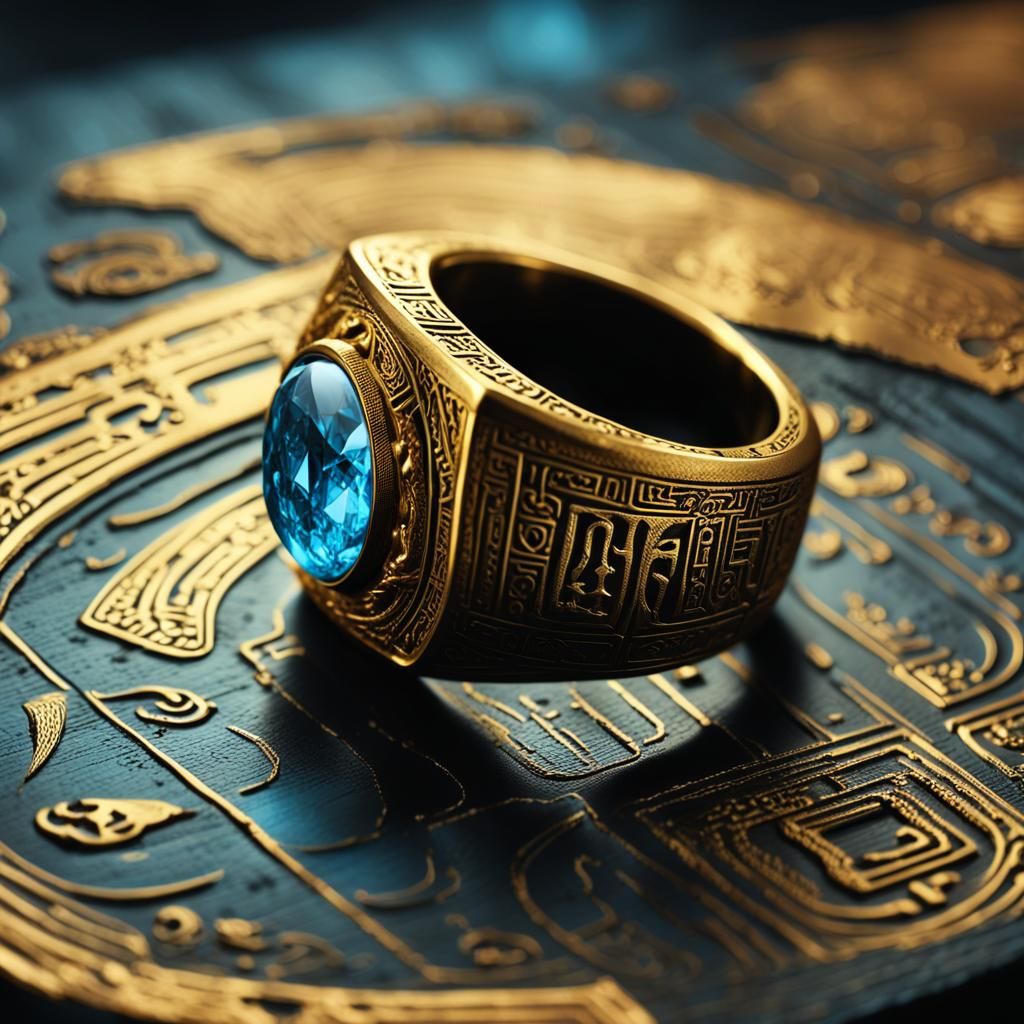 Mysterious Ring with Egyptian Hieroglyphs in Fantasy Art