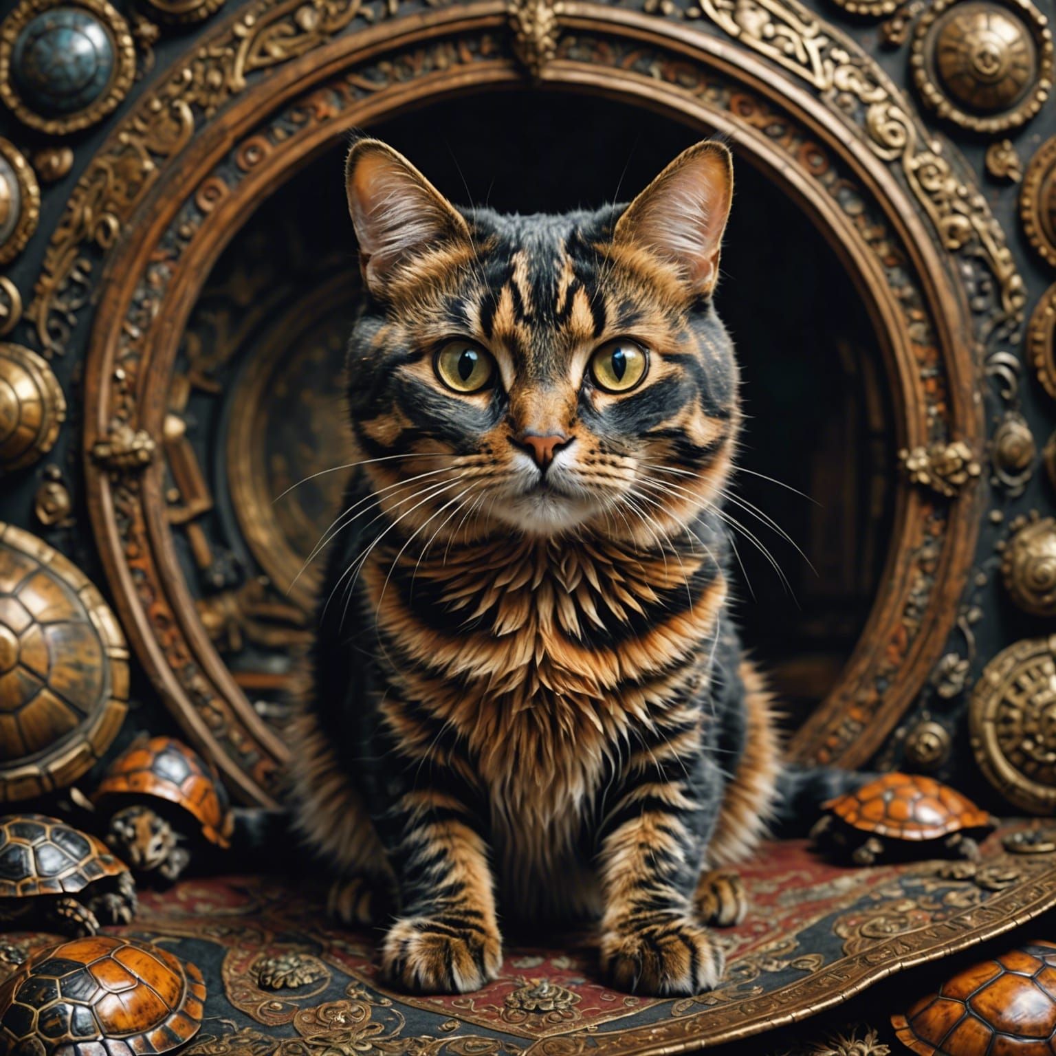 A tortoise shell calico cat