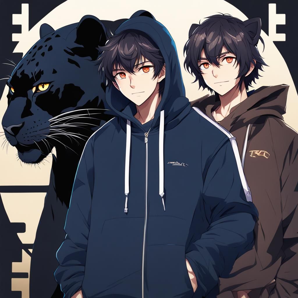 Anime Style: Leopard with Boy in Hoodie