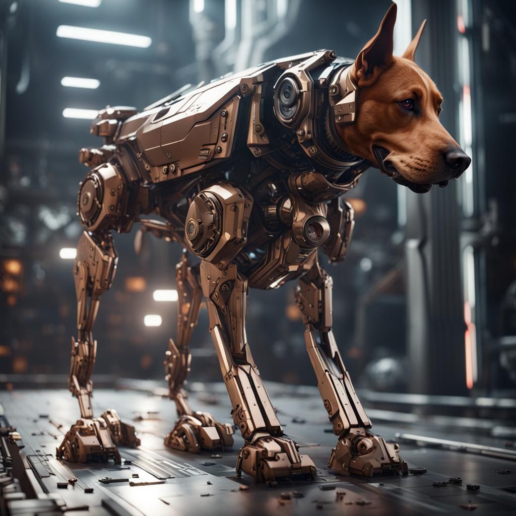 Dog with Mech: Futuristic Sci-Fi Rendering