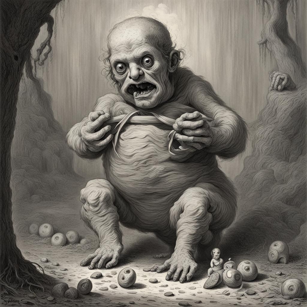 Giant pretzel baby monster wearing diapers