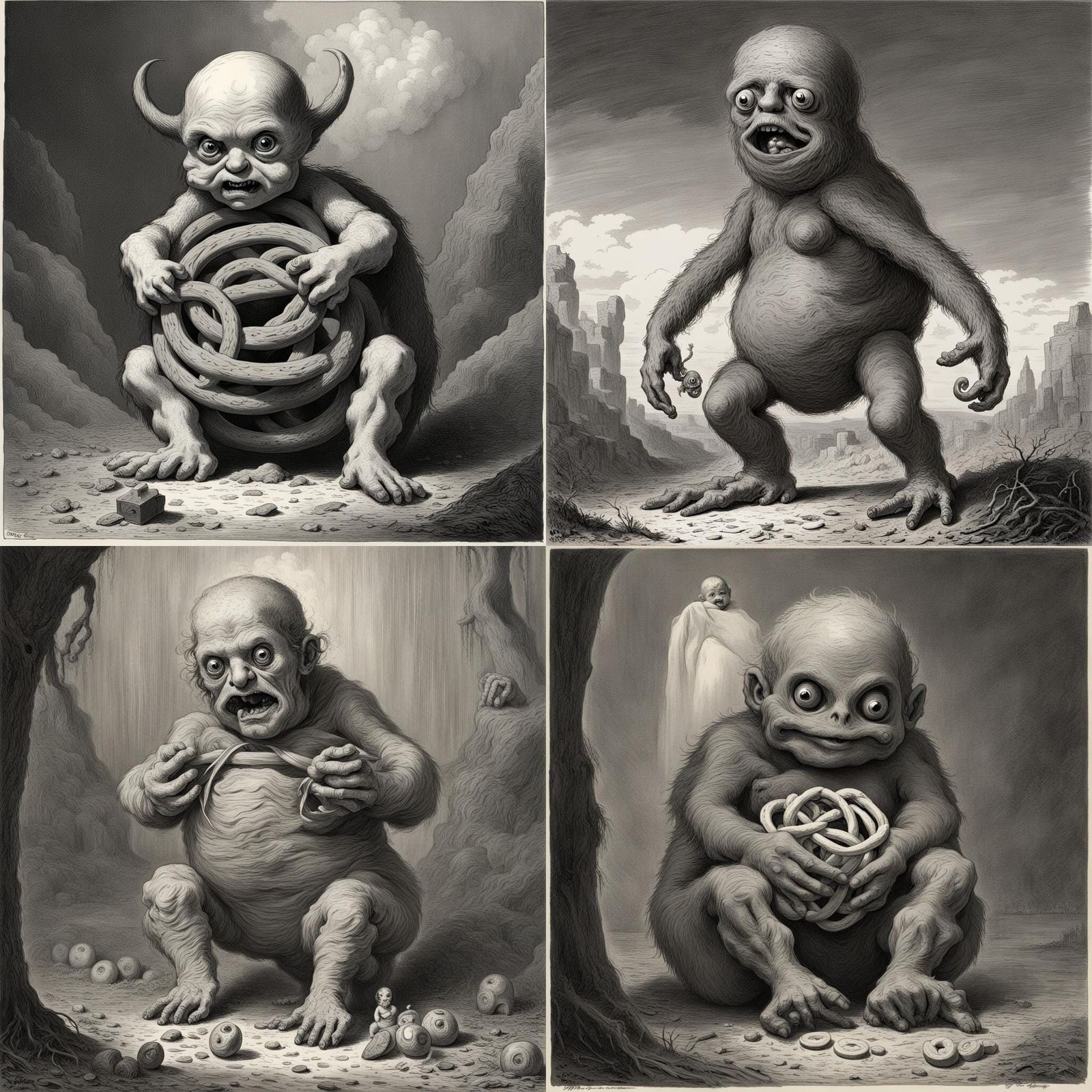 Giant pretzel baby monster wearing diapers