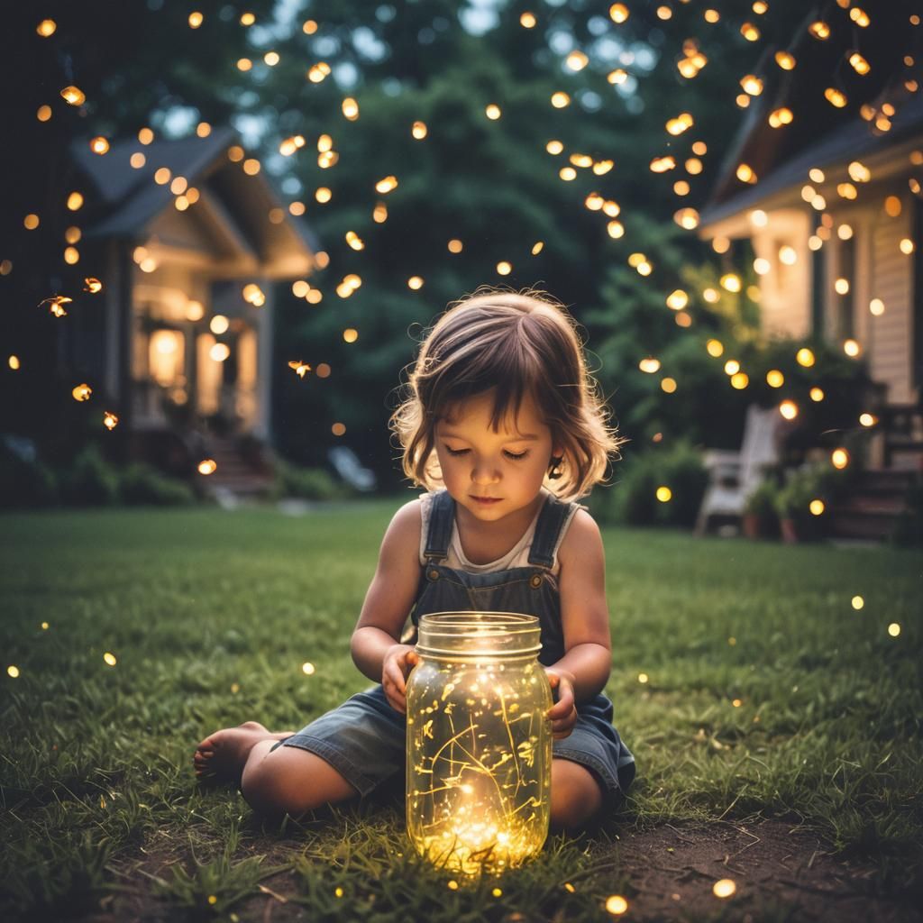 Children Chase Fireflies on Summer Night
