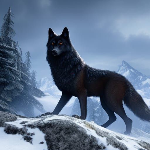 Wolf with Lightning Scars in Fantasy Landscape