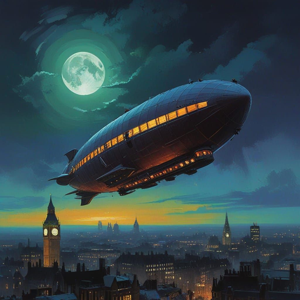 Steampunk Zeppelin Zooms Over London in Abstract Style