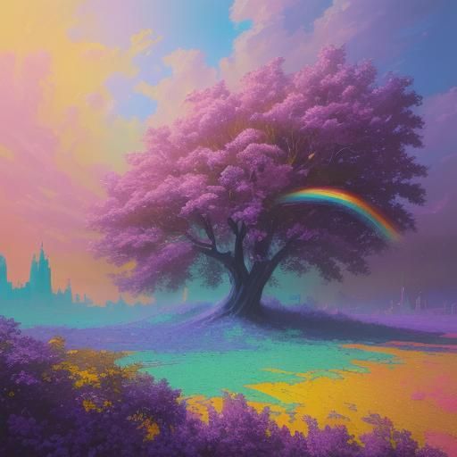 Rainbow Lit Poetry Scroll in Neo-Impressionism