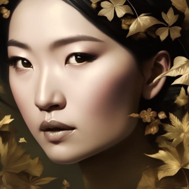 Beautiful Mongolian Woman Portrait with Magical Sparkles