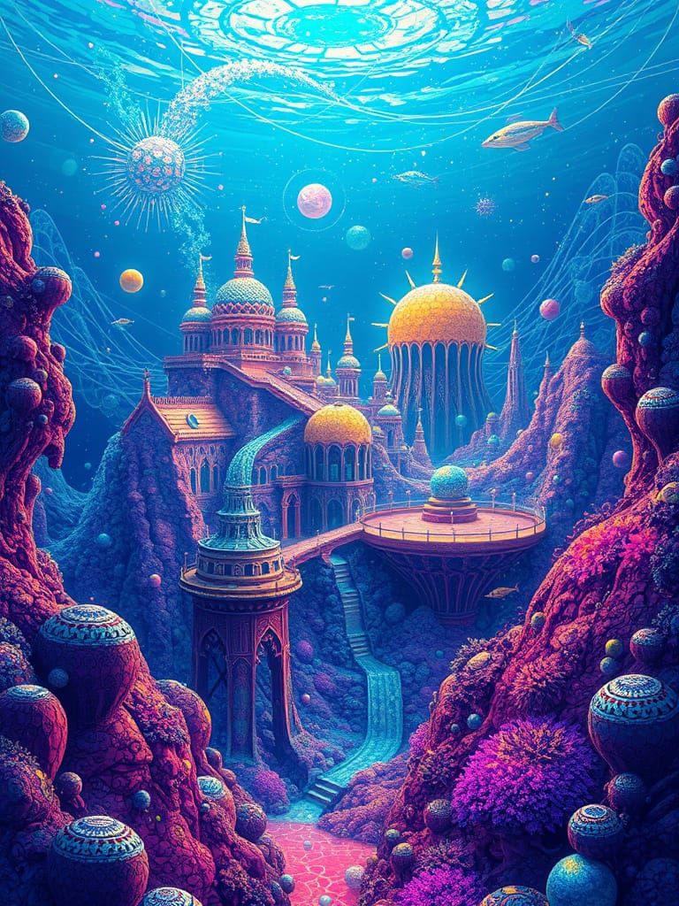 Surreal Underwater Metropolis in Vibrant Solarpunk Style