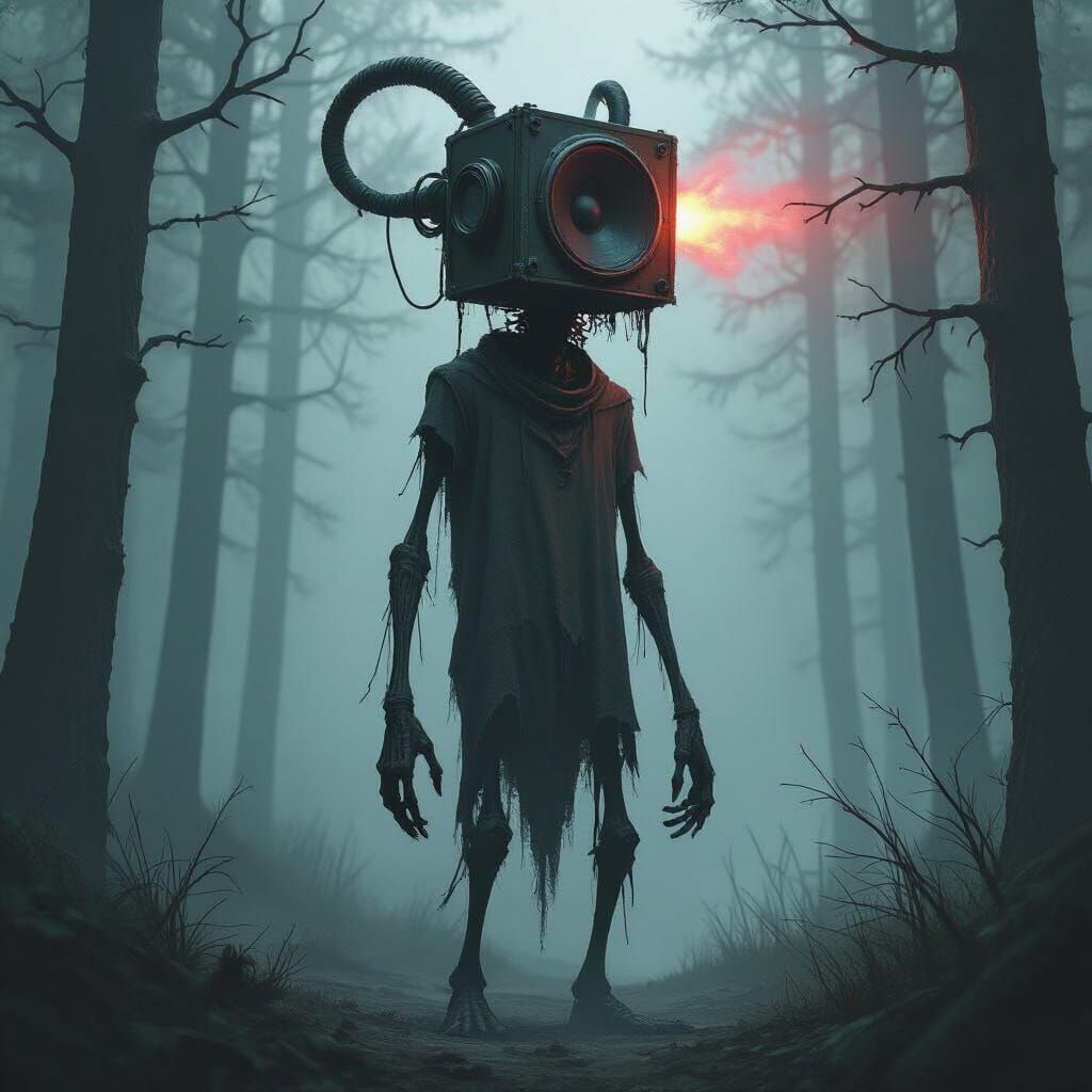 Siren Head Monster in Dark Forest Concept Art