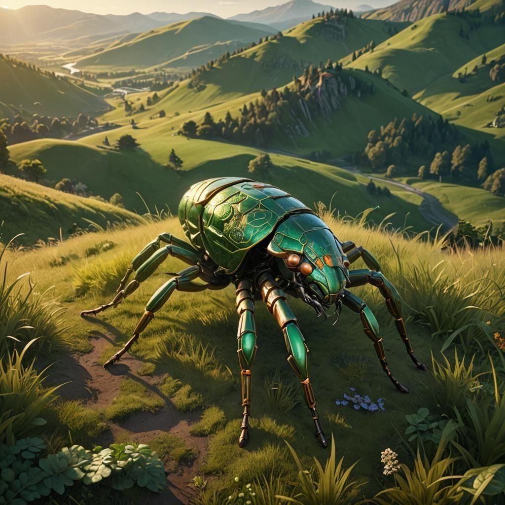 Giant Arthropod on Emerald Hills: Fantasy Concept Art