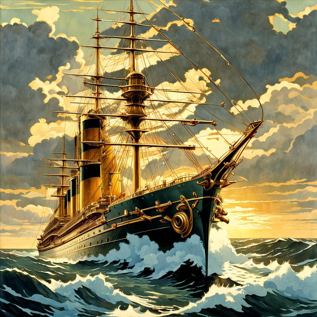 SMS Helgoland Battleship in Art Nouveau Style