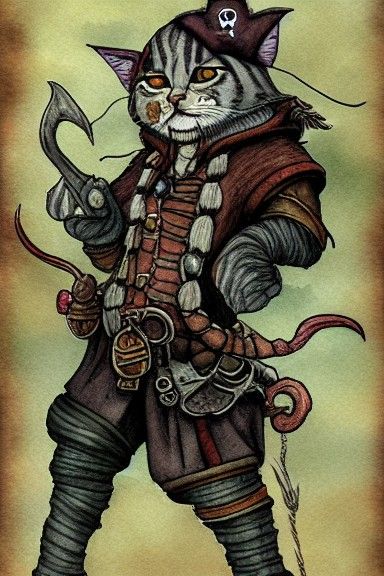 Tabaxi Pirate in Planescape Dark Fantasy Style