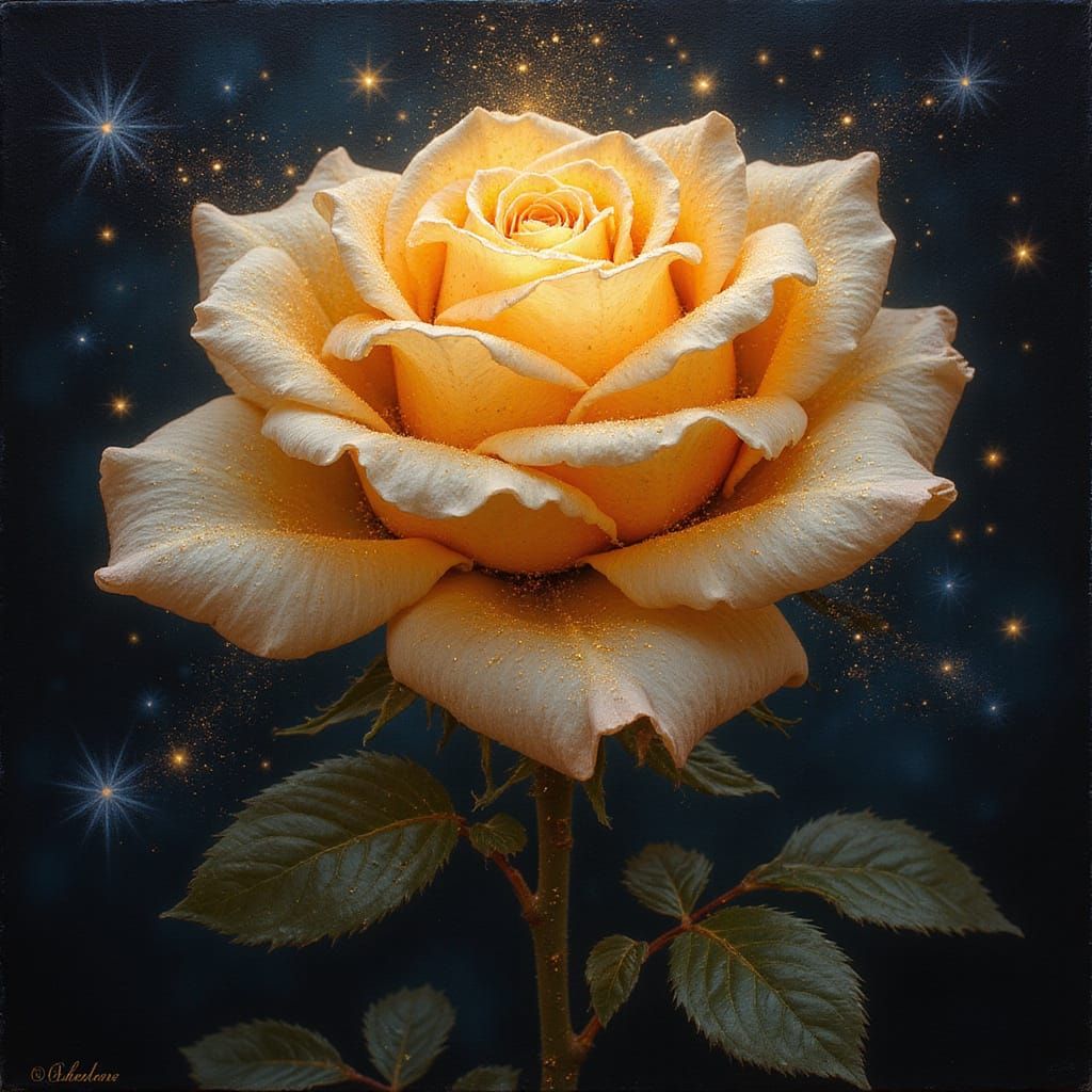 Ethereal Rose Woven of Starlight and Gold
