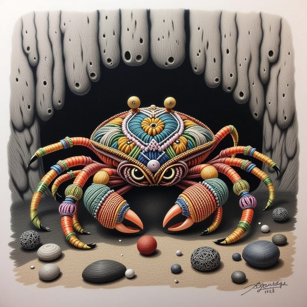 Vibrant Hermit Crab in Whimsical Beach Scene