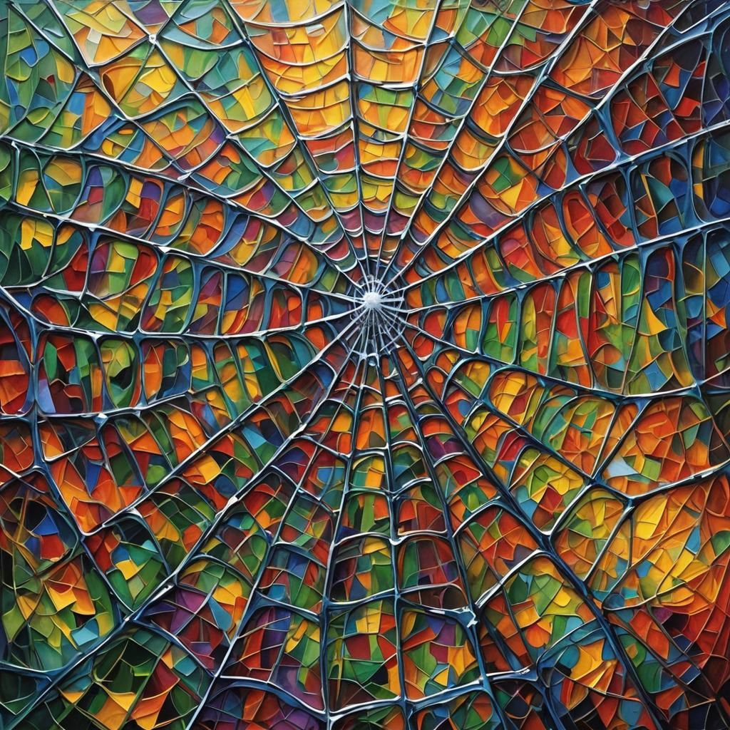Neo-Impressionist Spiderweb in Expressionist Oil Painting