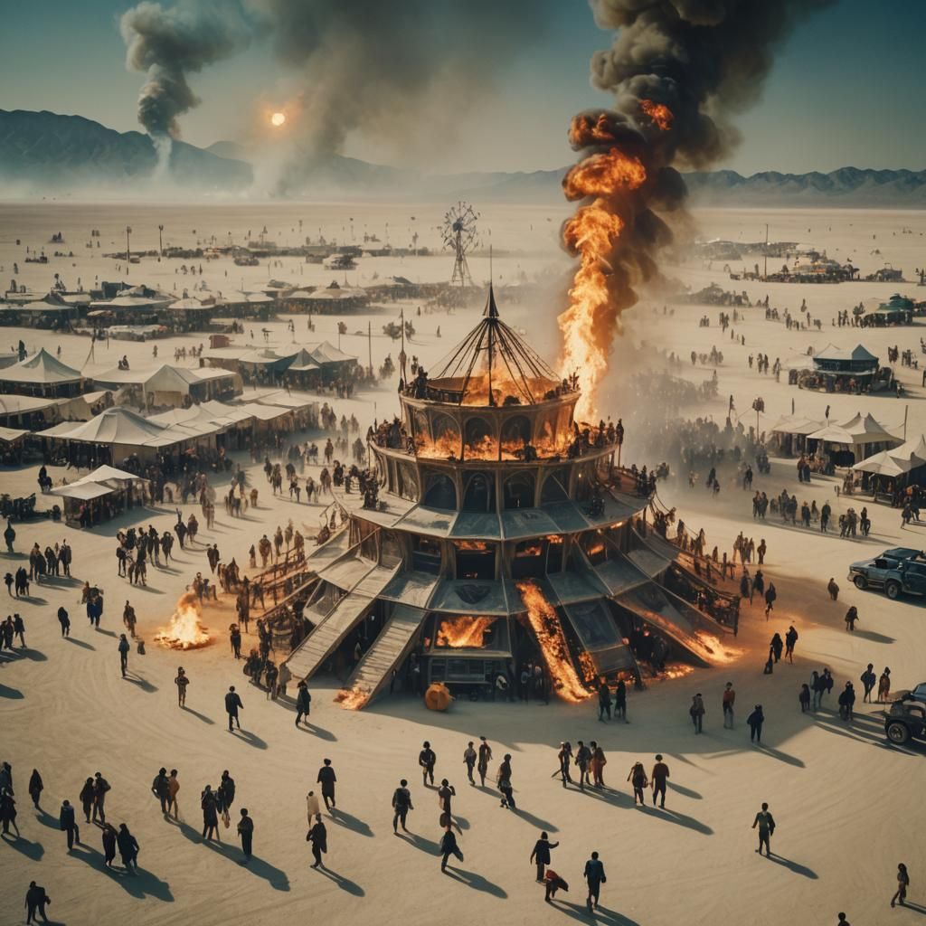 Realistic Painting of Burning Man Event