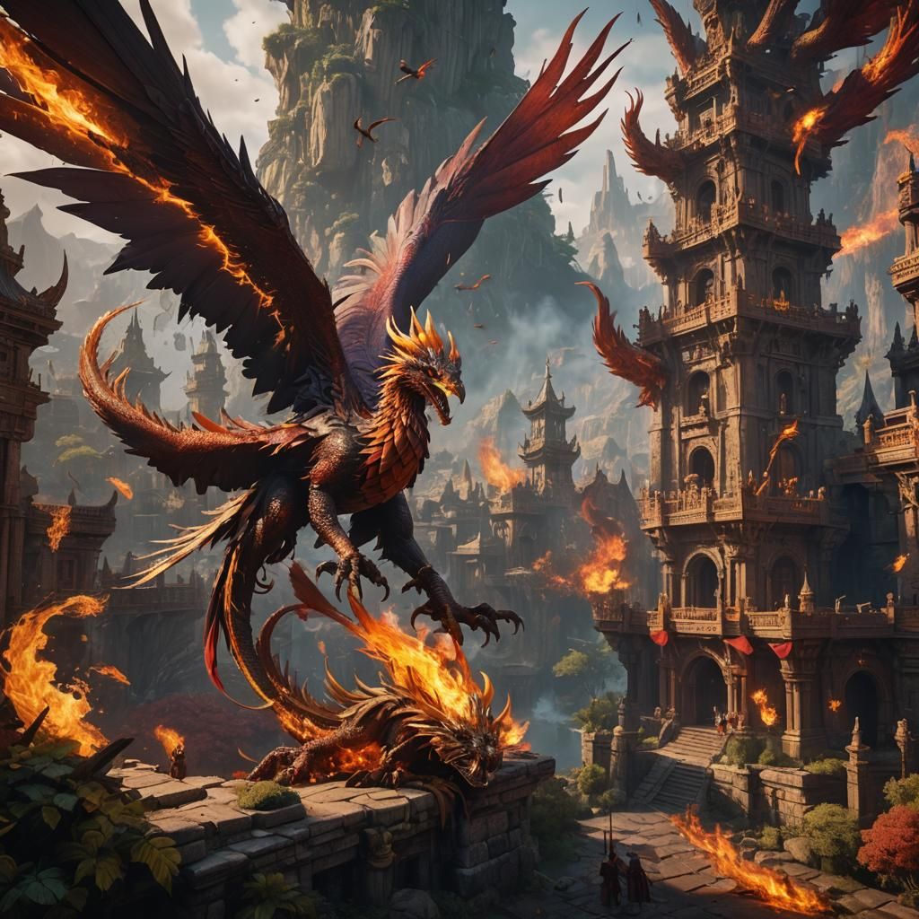 Phoenix and Dragon Fantasy Concept Art