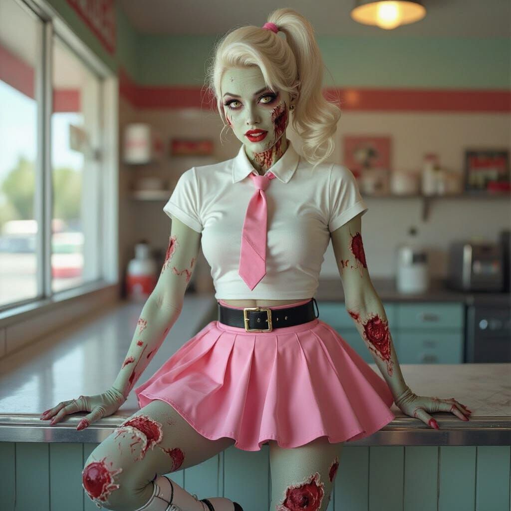 1950s Zombie Pin-Up in Soda Shop