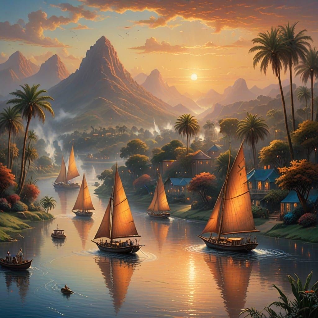 Nile River Boats in Ethereal Golden Light