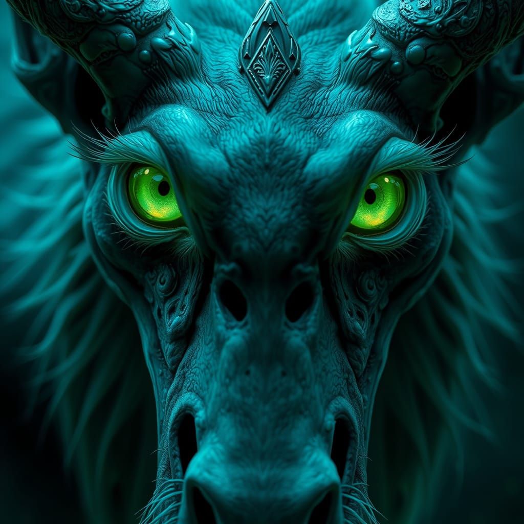 Mythical Creature with Hypnotic Green Eyes