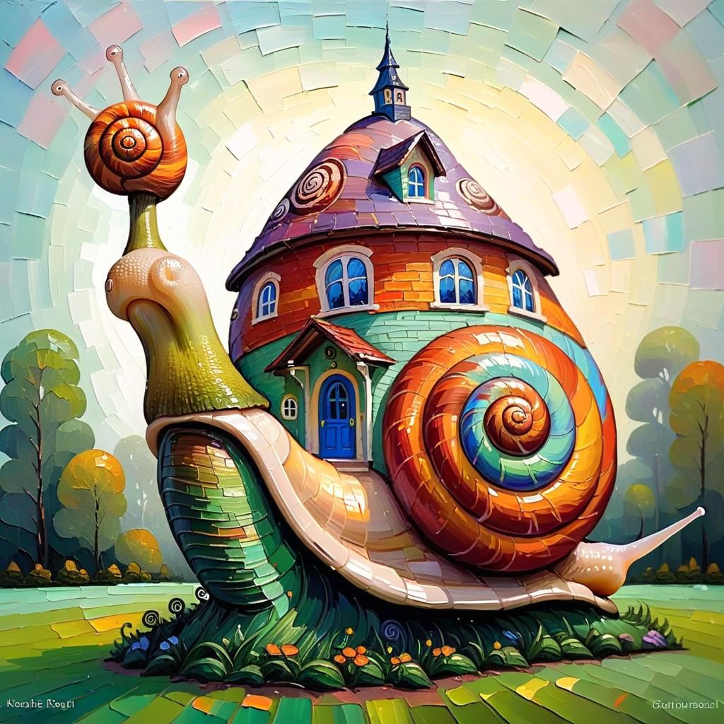 Fantasy Snail House in Expressionist Impasto Style