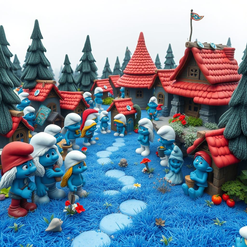 Charming Blue Smurf Village Scene