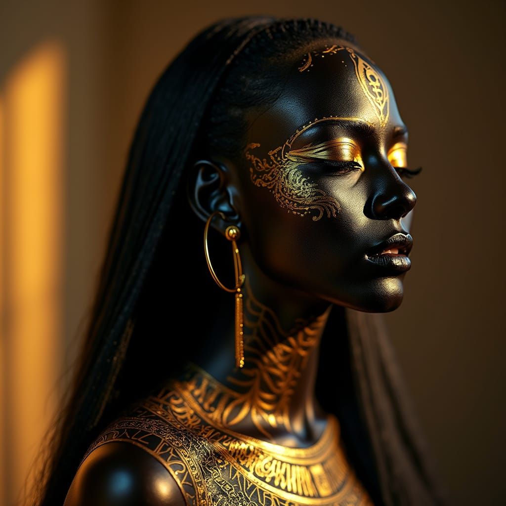 Gilded Goddess in Futuristic Realism