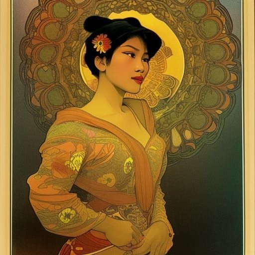 Indonesian Woman in Art Nouveau Style