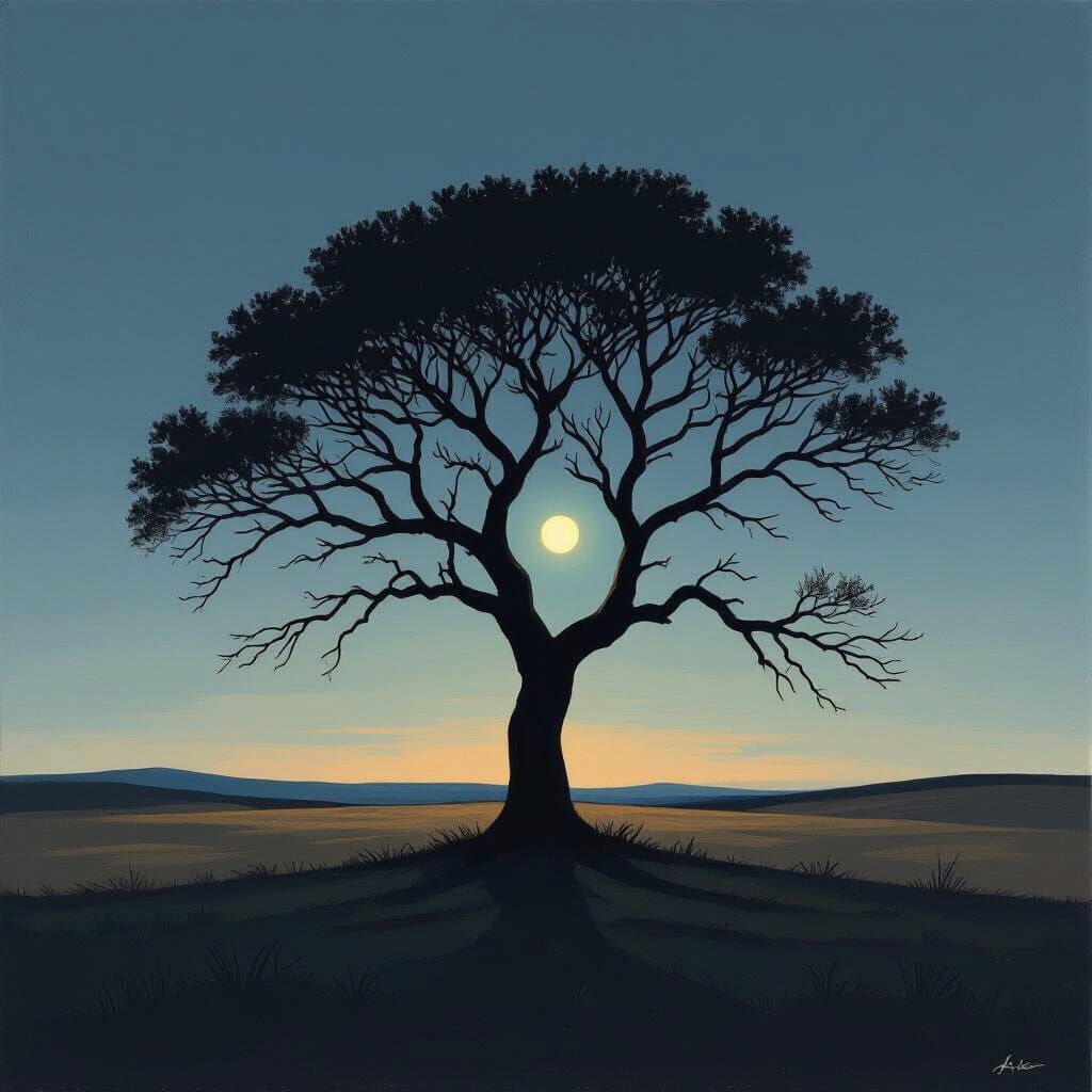 Ancient Tree Silhouette on Desolate Plain