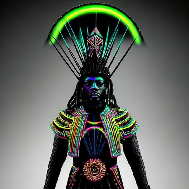 Techno-Voodoo Priest in Hyperdimensional Mesh, Synthwave Art