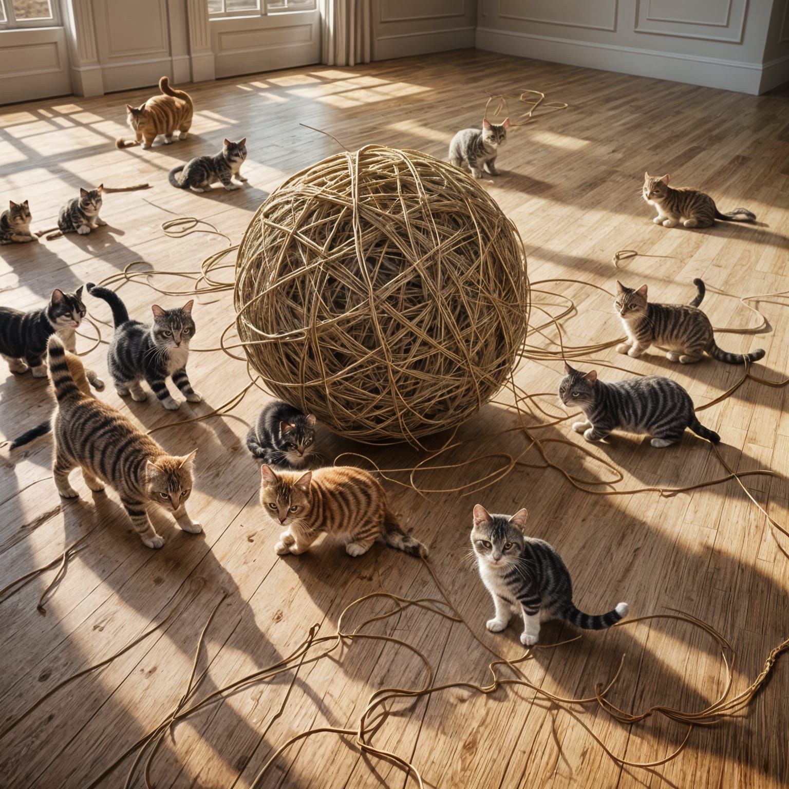Ball of string, with cats chasing it..