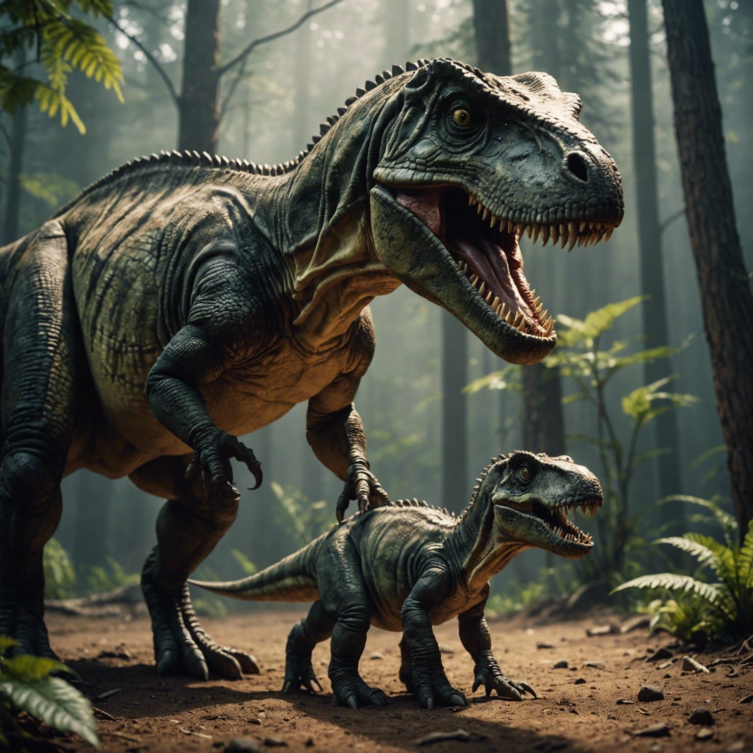 Mama Rex Protects Baby: Cinematic Film Still