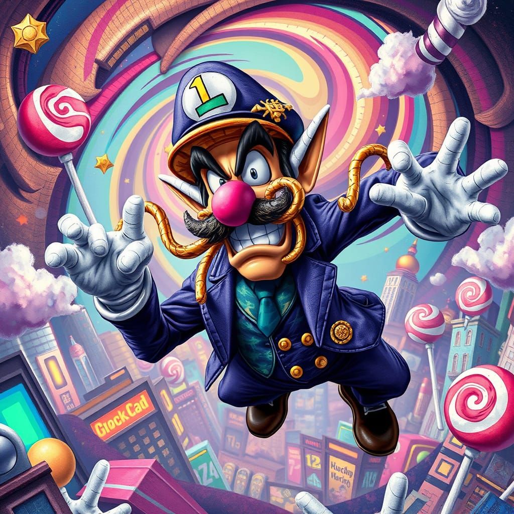 Waluigi in a Whimsical, Surreal Masterpiece