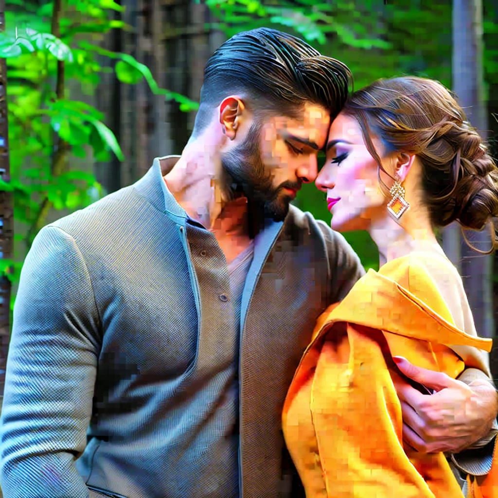 Romantic Kiss in Rain, Detailed Matte Painting