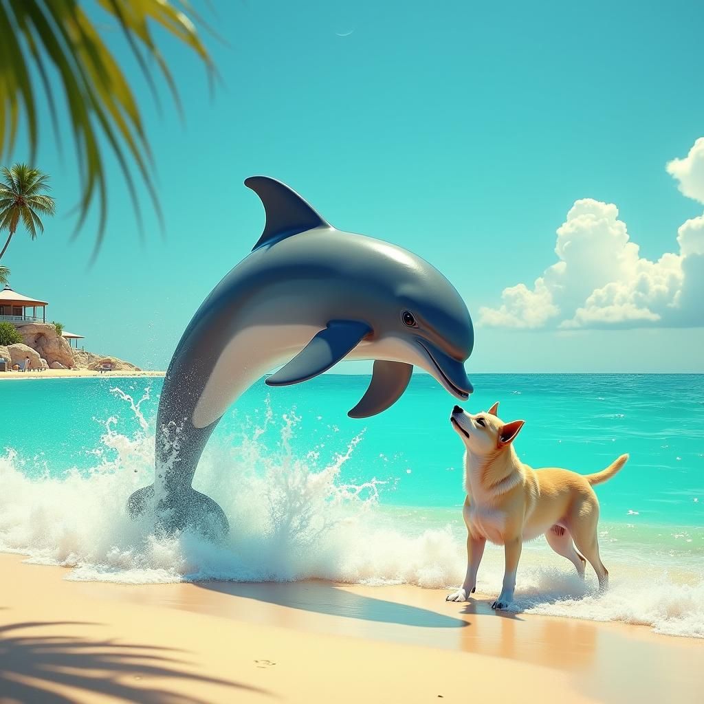 Dolphin Leaps onto Beach in Fantasy Concept Art