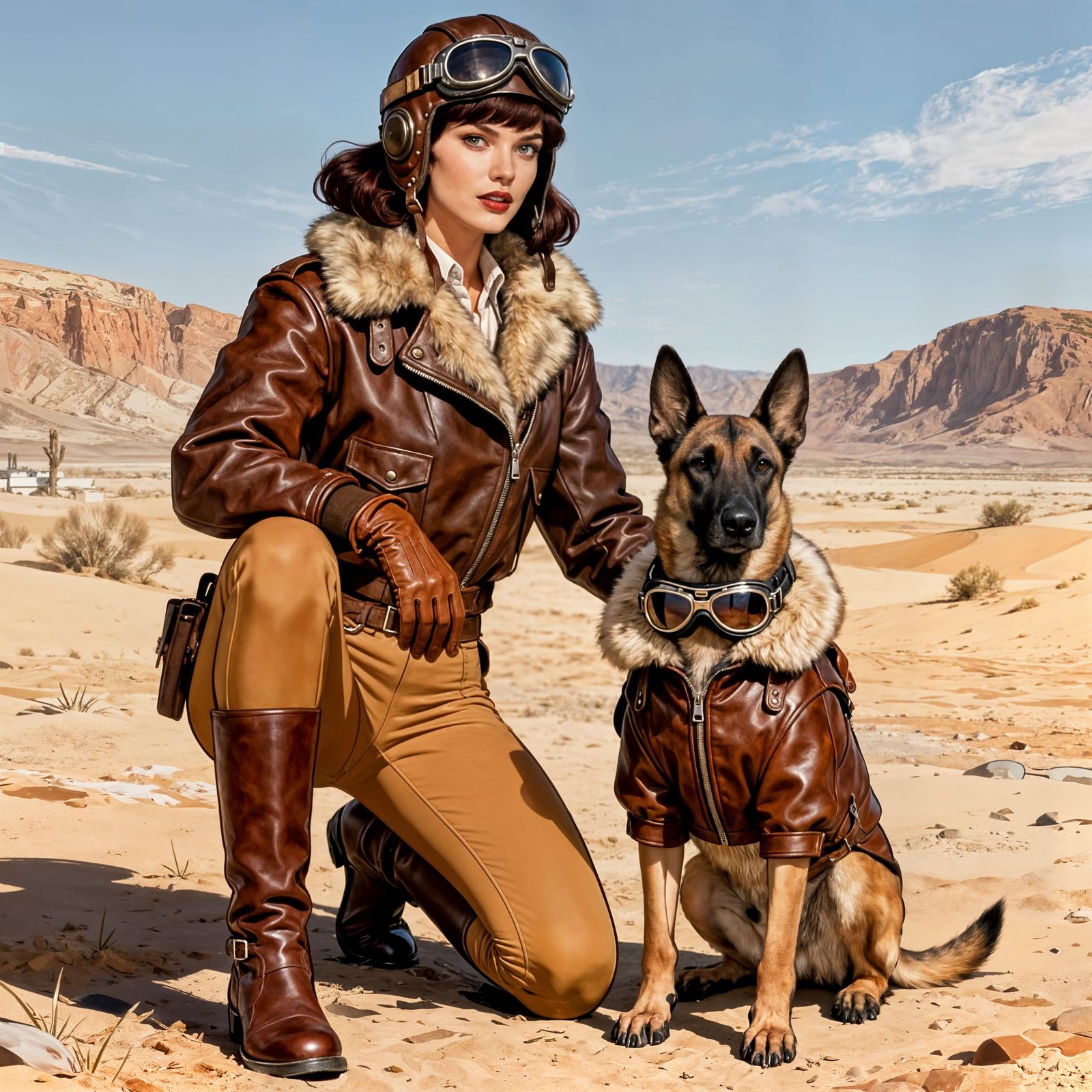 Stylish Aviator Duo in Desert Landscape Concept Art