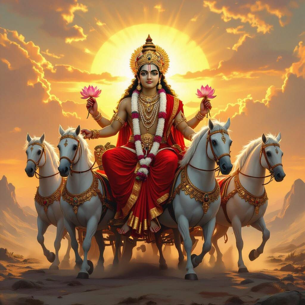 Surya Dev on Chariot in Raja Ravi Varma Style
