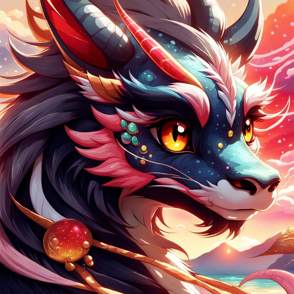 Anime Dragon Lady on Beach in Manga Style