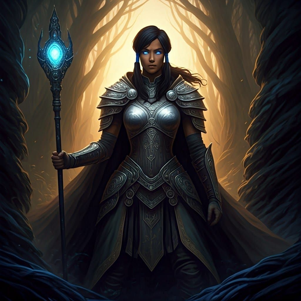 Dark Fantasy Adventurer in Ancient Forest