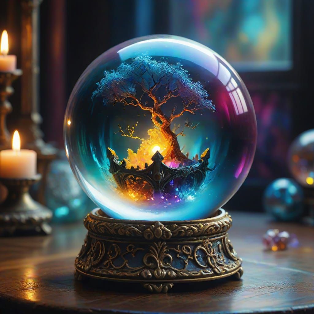 Enchanted Crystal Ball in Surreal Oil Painting