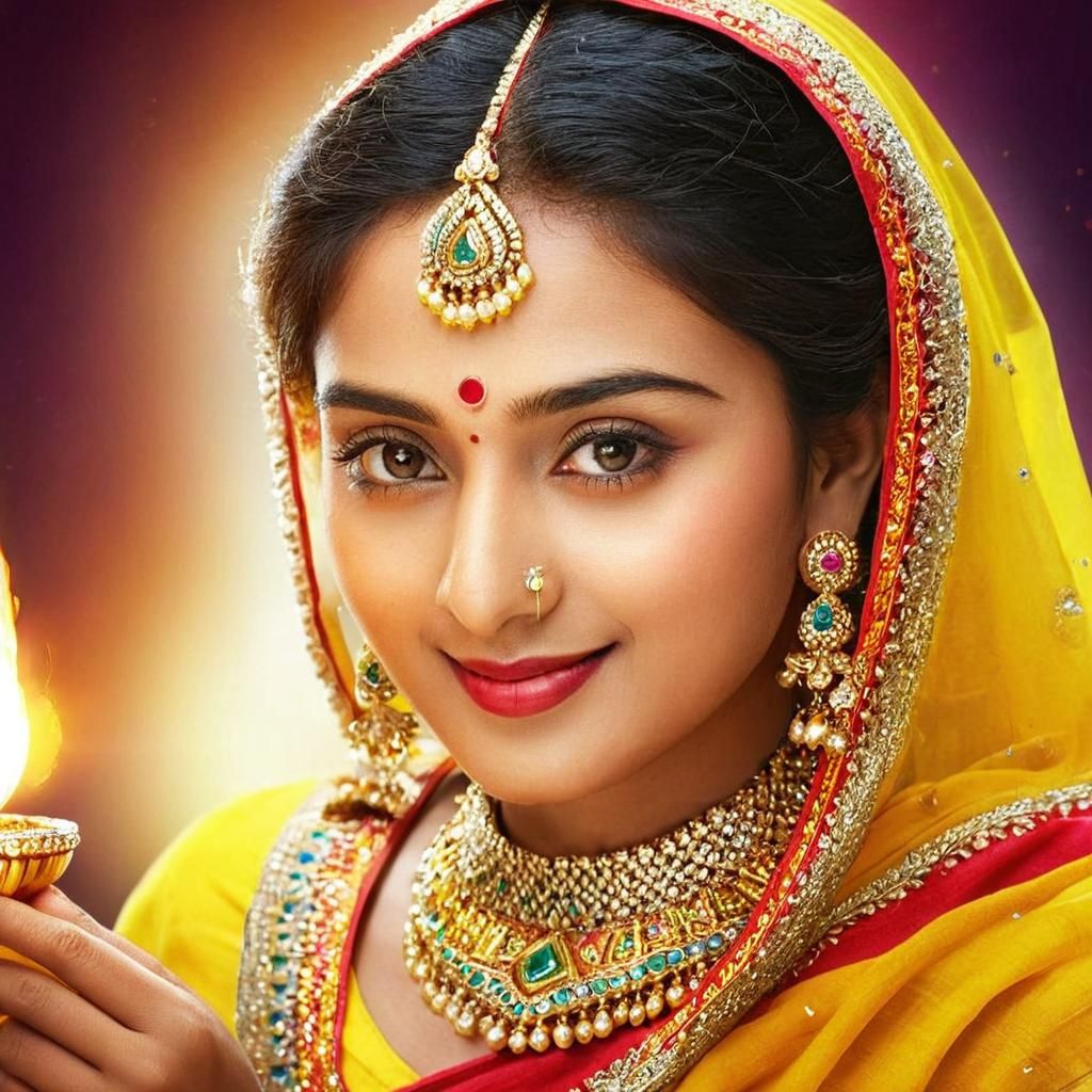 Woman with Diamond Diya in Photorealistic Digital Art