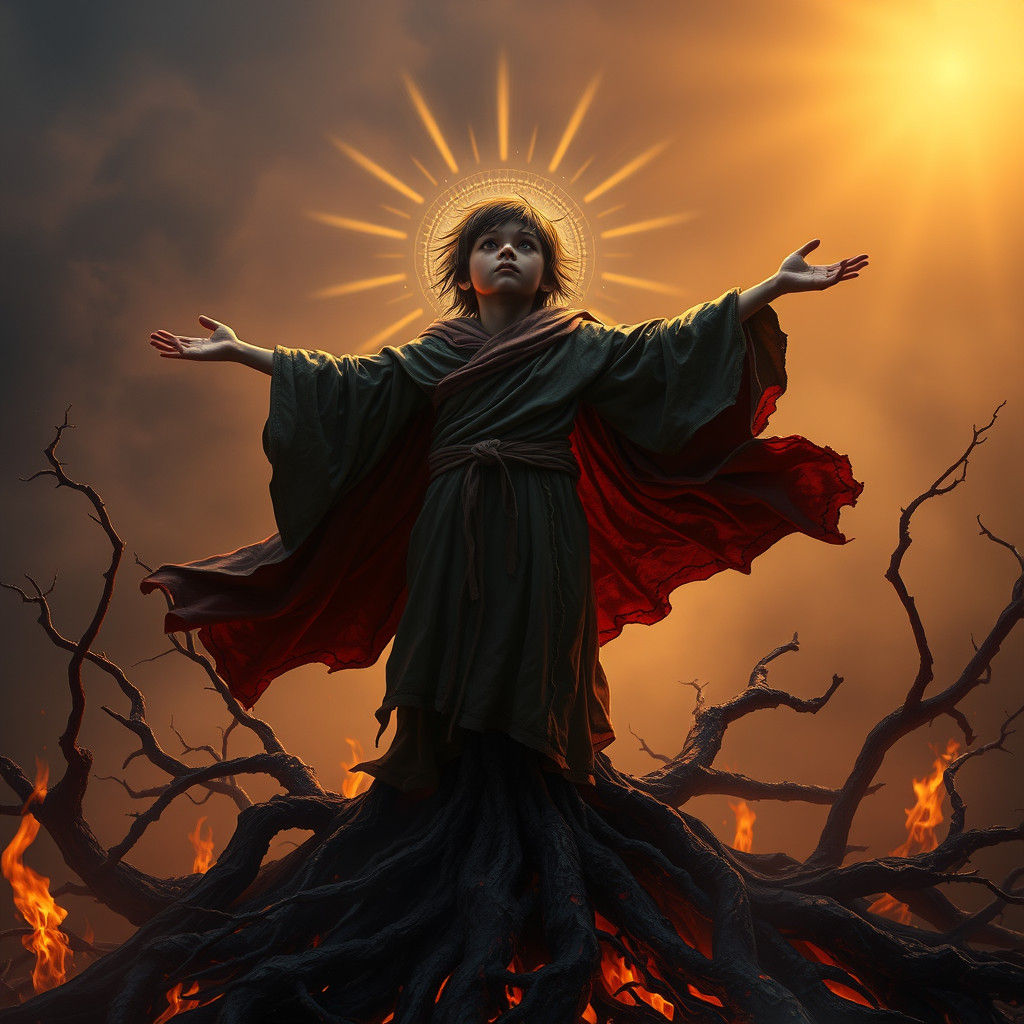 Child Reborn from Embers in Dark Fantasy Art