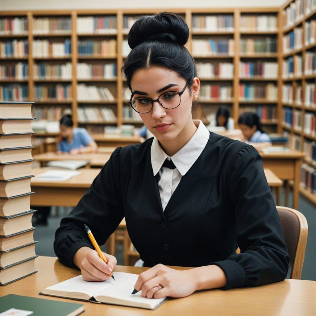 Serene Librarian at Work in a Public Library